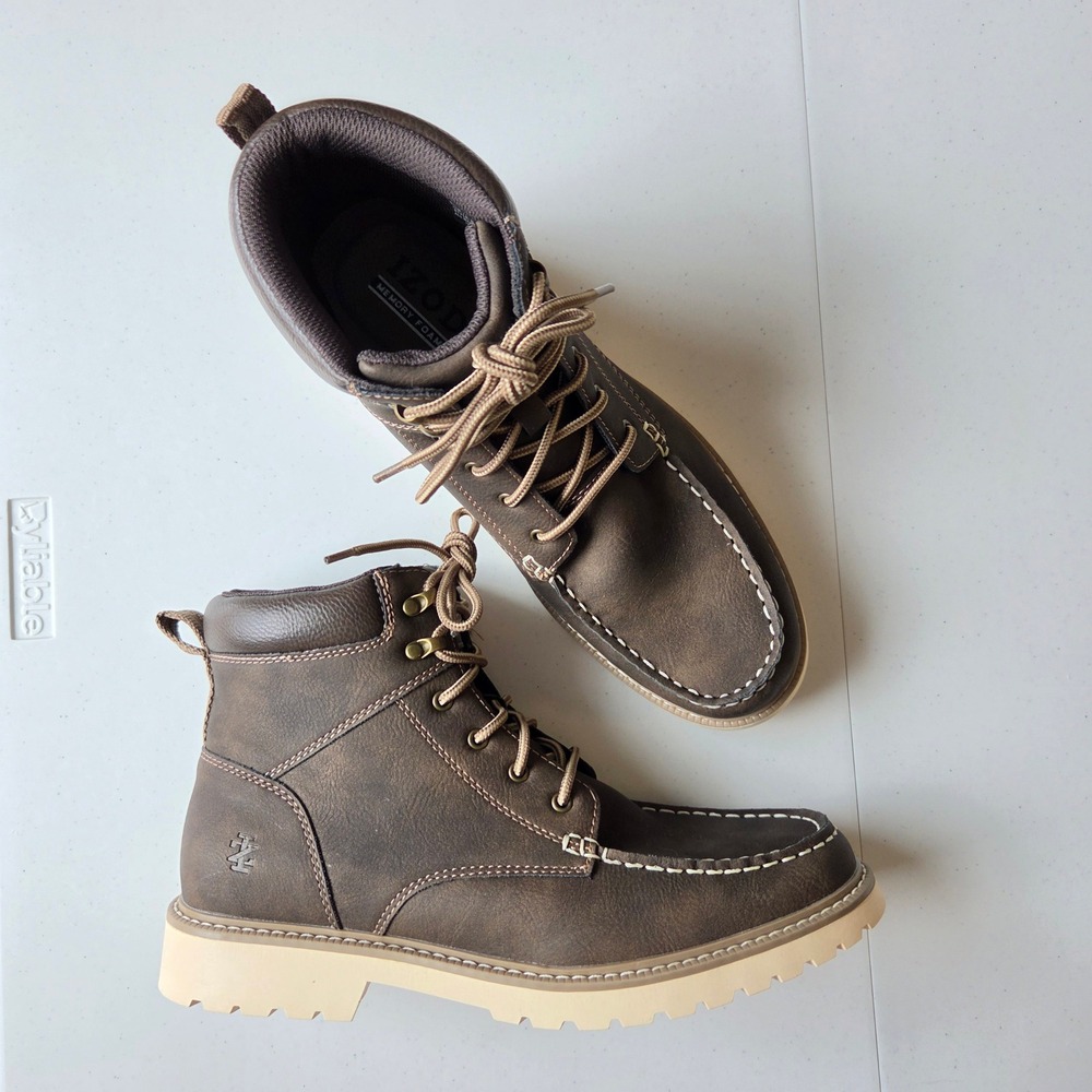 IZOD Miles Mens Brown Moc Toe Lace Up Boots Memory Foam Size 11 M 1917427